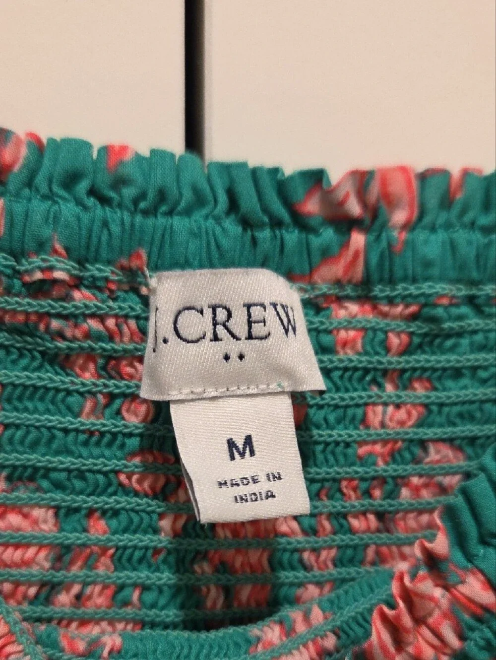 J. Crew Green Midi Smocked Dress with Pink Floral Print